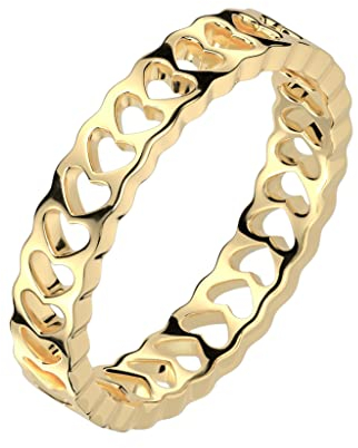 Paula & Fritz® Ring Damen Bandring Herzen Gold 316L Chirurgenstahl Größe 54 (17,2) 3,8-mm breit Damen-Ring Herren-Ring Partner-Ring Verlobungs-Ring