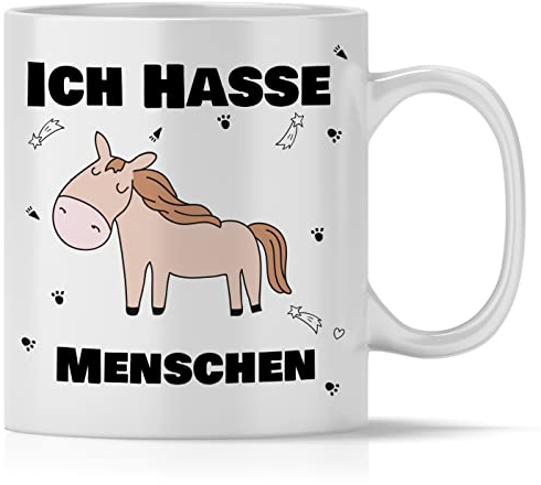 mindmonkeys® Tasse mit Spruch Ich hasse Menschen Pferd für Büro Arbeit Kollegen Freund Freundin zum Geschenk Geschnekidee zum Geburtstag Vatertag Keramik 300 ml