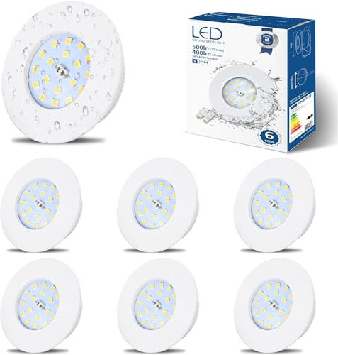 HiBay Einbaustrahler LED Flach 5W LED Spot Badezimmer IP44 Deckenspots Weiß Rund 4500K Neutralweiß Einbauleuchten 500lm 6er Set