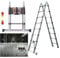 5M EN131 Telescoping Ladder Stainless Steel Frame Folding Retractable Safety Step Ladder,2.5M+2.5M A-Type Extension Tall Multi Purpose Loft Ladder Max Load 150kg,for Outdoor Working