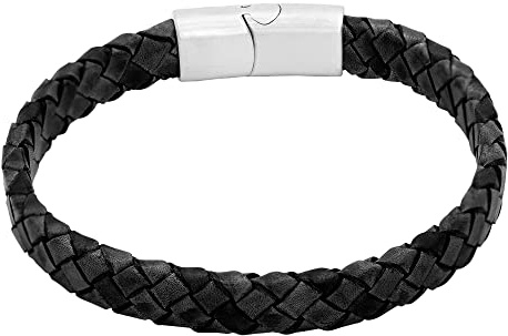 Heideman Armband Herren Mika Leder geflochten Edelstahl poliert | Mit praktischem Magnetverschluss zum einfachen Öffnen - schöne Geschenkidee für Freund, Papa oder Partner, alltagstauglich