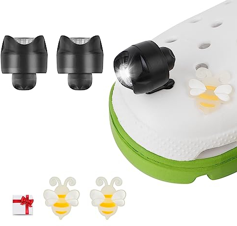 SUPERNIGHT Headlights for Croc, 2Pcs Croc Lights for Shoes and 2Pcs Luminous Shoe Charms Decoration for Dog Walking, Handy Camping, Home Life, IPX5 Waterproof, Ultra Bright and Long Lasting (Black)