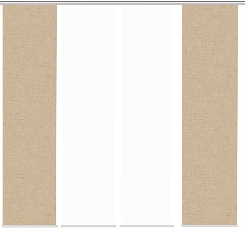 HOME WOHNIDEEN 84698 Schiebegardine PIVE, Digitaldurck auf Dekostoff in Seidenoptik, Farbe:Sand, Größe:245 x 60 cm, Anzahl:4er Set (2X Bedruckt, 2X Uni)