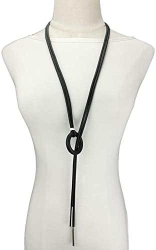 Bysonglezai Halskette Damen Ketten Anhänger Frauen Geschenk Einfacher Anhänger Lange Halsketten Verstellbare Ketten Gummi Schwarzes Seil Boho