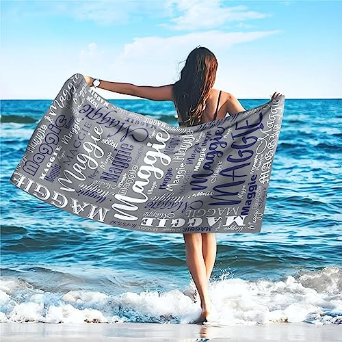 SearchI Personalisiertes Strandtuch mit Individuellem Namen 76X152cm,Schnell Trocknendes Mikrofaser Strandtuch Bequem und Weich Badehandtuch für Strand, Reise, Sauna(Grau)