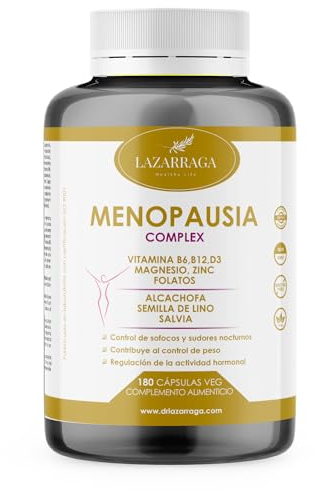 LAZARRAGA - Menopause Traitement | 180 Capsules Végétales, Traitement de la Ménopause, Soulage les Ballonnements Abdominaux, Traitement de 3 Mois | Multivitamines Femme | Hormone Feminine