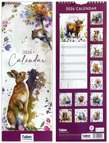2027 Super Slim Month to View Spiral Bound Hanging Wall Calendar Home Office (Animal Print)
