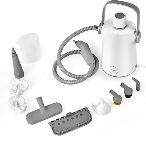 GOPLUS Nettoyeur Vapeur à Main 1000W avec 3 Bars de Pression, Machine de Nettoyage à Vapeur Portable Multifonctionnelle avec Réservoir d'Eau 300 ml, 10 Accessoires (Gris+Blanc)