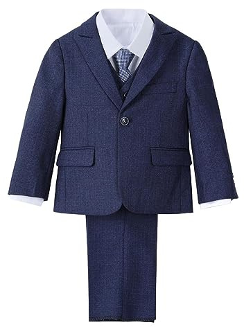 Lito Angels Esmoquin Trajes y Blazers Elegantes para Niños, Conjunto de 5 Piezas con Chaqueta y Chaleco, Azul/Azul Marino