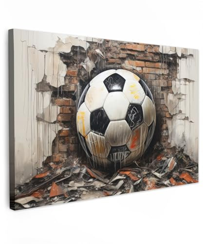 MuchoWow© Bild auf Leinwand 90x60 cm Schlafzimmer Bilder Wand Deko Wohnzimmer Modern Wanddeko Bilderwand Geschenk Banksy - Street Pop Art - Fußball - Wand - Schwarz - Weiß