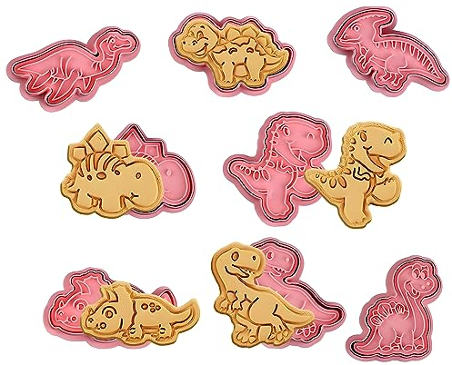 HIMKI Ausstechformen Kinder 3D Cookies Cutter Set, 8-/10-teilig DIY Keksausstecher Plätzchenformen mit mehr Mustern für Weihnachten Halloween Ostern Geburtstag Kinderparty usw (8pcs-Dinosaurier)