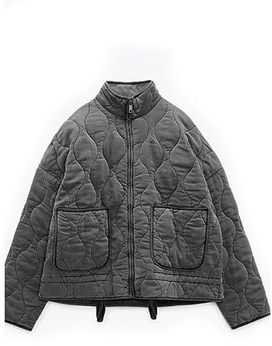 QIUNI Abrigo de algodón Moda de invierno para mujeres Bolsillo con cordón Cálido Vintage Manga larga Cremallera Ropa exterior femenina Tops Chaqueta