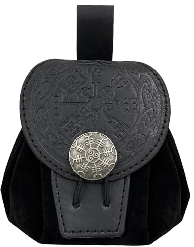 HiiFeuer Mittelalterliche Gürteltasche aus geprägtem Kunstleder, Retro Renaissance Portable Gürteltasche Portemonnaie Würfelbeutel für LARP Ren Faire/Karneval (Schwarz A)