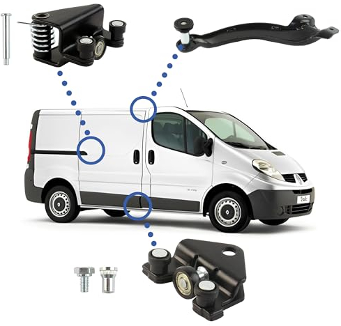 Kit rodillos puerta lateral compatibles para Trafic 2, Vivaro A, Primastar (2000-2014) guía rodillos puerta corredera – guía SUPERIOR - MEDIO - INFERIOR de puerta