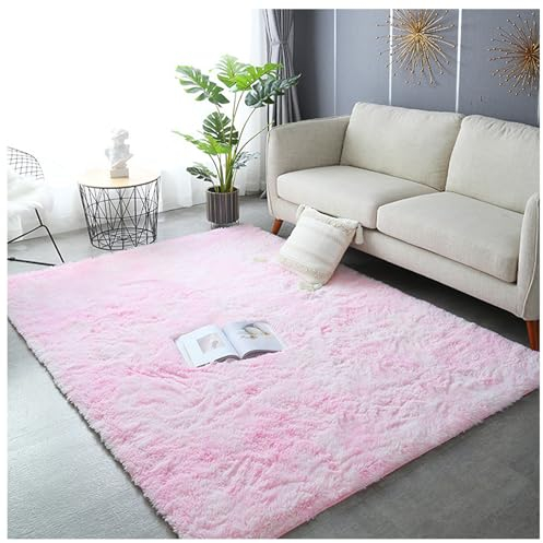 Bibykivn Teppich Wohnzimmer Hochflor Teppiche Waschbarer, 120x200cm Moderner Langflor Teppiche Anti-Rutsch Unterseite Carpet, Weich Teppich Groß für Wohnzimmer Schlafzimmer Schlafsaal (Hell Pink)