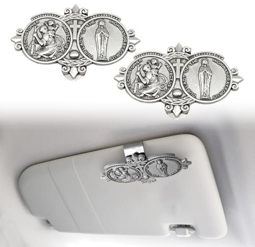 St. Christophorus-Medaille, Auto-Visier-Zubehör, Our Lady Bless Fahrsicherheit, religiöses Geschenk für Fahrer, Eltern, Familie, Freund (2 Stück)
