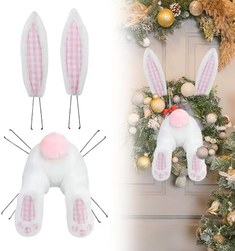 Osterkranz mit Hase Hintern, Osterkranz mit Hasenohren Butt, Osterkranz mit Hasenohren Dekorationen, Osterhasenkranz Osterkranz Mit Hasenpopo, Bunny Butt Plüschkranz Ostern Dekor (D)
