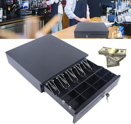 WYIPENGF Kassenschublade Mit 1 Herausnehmbarem Münzfach, Geldscheine Geldlade Touch, 4 Geldscheinfächern Und 1 Medienfach, Geldschublade Für Kleine Unternehmen Geschäfte