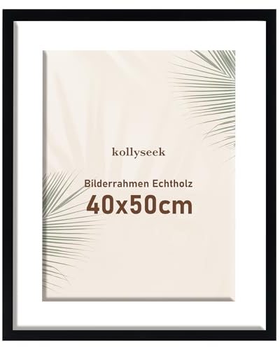 kollyseek Bilderrahmen 40x50cm Echtholz mit Passepartout Holz Rahmen mit Acrylglas Kieferholz Fotorahmen mit Bruchsicherem Acrylglas platten bilderrahmen schwarz zimmer deko