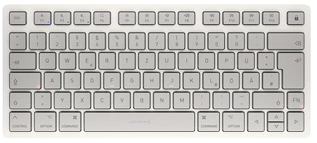 CHERRY KW 7100 MINI BT FOR MAC, Kompakte Mac-Tastatur mit 3 Bluetooth-Kanälen, Deutsches Layout (QWERTZ), Kabelloses Multi-Device-Keyboard, Moonlight White