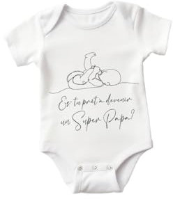 Body Bébé Blanc - Es-tu prêt à devenir un super papa ? - Dessin Bébé au Trait - Taille Unique Aléatoire (Manches Courtes ou Longues selon Stock) - Cadeau Annonce Grossesse à Papa