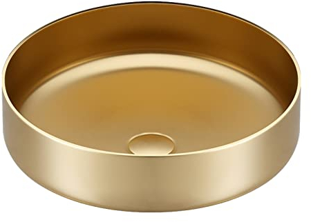 Fregadero para recipiente de baño Fregadero redondo de acero inoxidable mate para recipiente de baño de 15,2 pulgadas sobre el mostrador, lavabo sobre encimera, lavabo artístico para baño, Hotel Dres
