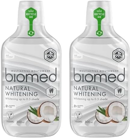 Rince-bouche BIOMED Superwhite pour un blanchiment doux des dents - sans fluor - sans alcool-99% d'ingrédients naturels-saveur de noix de coco et de menthe-paquet de 500 ml (Lot de 2)