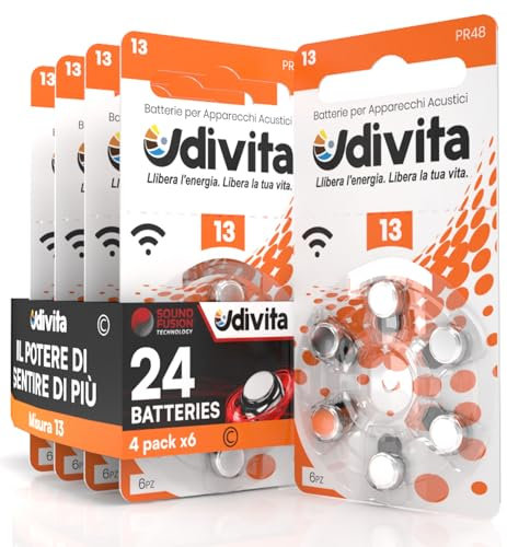 24 Pile Per Apparecchi Acustici Udivita Misura 13 Batterie Zinco Aria - 4 Blister da 6 Pile