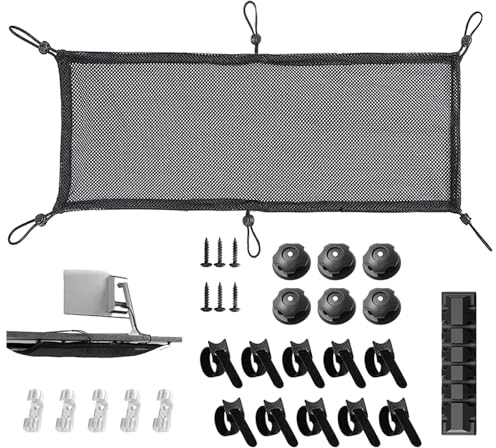 35pcs/Set Under Desk Cable Tray, Management Net With 6 Screws, 11 Buckles, 10 Acrylic White Film Adhesives, 10 Magic Stickers, 1 Cable Manager