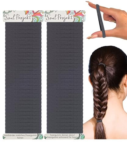 Soul Projekt Haargummi Graue, Dicke Haargummis 60 Stück 4mm, Kein Metall Haargummis Damen und Mädchen, Elastisch Hair tie für Zöpfe, Pferdeschwanz und Dutt, Schule & Fitnessstudio, Haarbänder