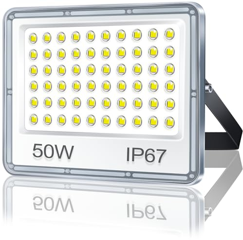 TASINUO Focos LED Exterior 50W, 5000LM 7000K Blanco Frío Luces LED Exterior, IP67 Impermeable Luz Exterior, 60 LEDs Potente Lampara para Jardin, Terraza, Garaje, Fábrica, Almacén