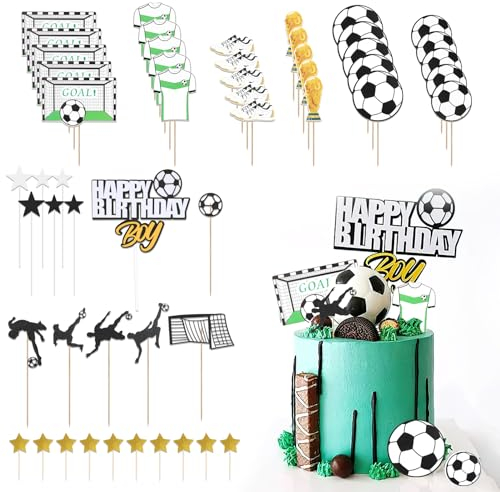 Fußball-Thema Kuchendekorationen, Kuchen Deko Geburtstag für Geburtstagspartys, Hochwertiges PVC und Karton Material, für Torten, Cupcakes und Desserts, Schafft eine Begeisternde Atmosphäre