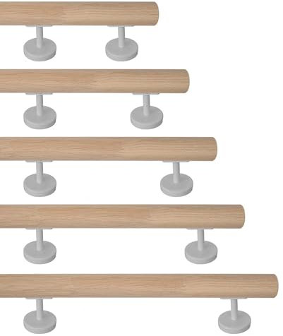 TIBU Eiche Holz Handlauf keilgezinkt unbehandelt Geländer 0,3m - 6m, Länge 120 cm und 2 Edelstahl Halter Weiss