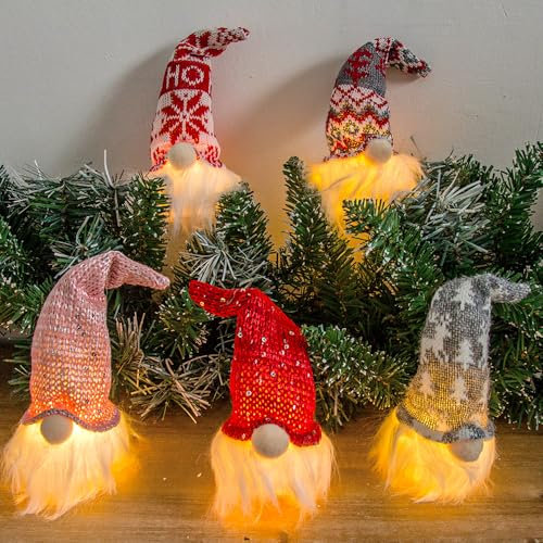 Mineup Weihnachtswichtel Figuren LED, 5 Stück Weihnachtsdeko mit Beleuchtet Led, 20cm Weihnachten Deko Wichtel mit Licht, Beleuchtete Wichtel, Geschenkefür Weihnachtsdekoration Party Deko