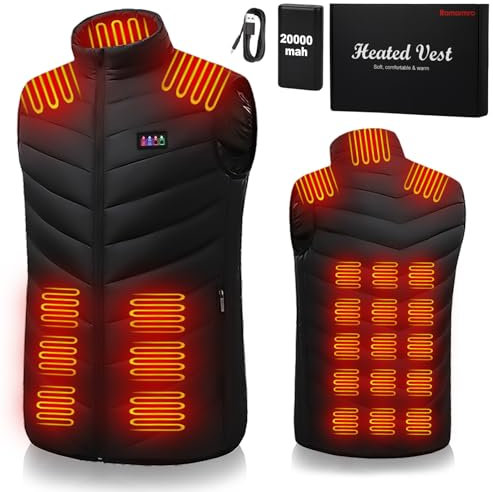 Heated Vest for Men, 26 Heating Zones, Men's Heated Vest with 20000mah 7.4V Battery Pack, Lightweight Heated Jacket, L