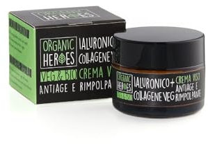 Organic Heroes | Crema viso antiage Ialuronico + Collagene vegetale, Crema viso per avere un viso disteso, idratato e rimpolpato, Ideale anche per le più giovani e come base trucco, 50ml