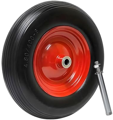 DIVID® Schubkarrenrad PU Vollgummiertes Ersatzrad, Pannensicher, Ersatzrad, Vollgummireifen, 4.80/4.00-8 Ø 390mm Durchmesser auf Stahlfelge (Schwarz)