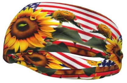 Fascia sportiva con stampa girasole e bandiera americana, per basket, calcio, allenamento e corsa