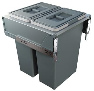 Handle & Home 500mm Grey Cabinet Bin Side Mounted 2 x 35L Integrated Pull Out Waste Recycling