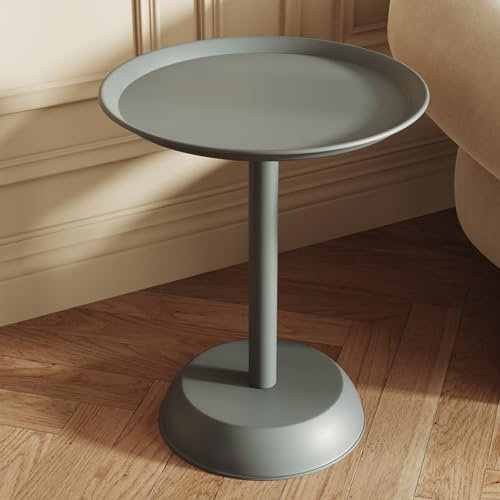 Tavolino rotondo moderno con finitura opaca, piccolo tavolino da caffè per spazi ristretti in divano, camera da letto, soggiorno, colore grigio, piedistallo design ideale per angoli e piccole aree