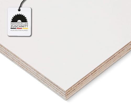 HausFux Multiplex-Platte nach Maß - 1,2 cm starkes Birken-Sperrholz, beidseitig melaminharzbeschichtet, feuchtigkeitsresistente Oberfläche - Handwerker-Qualität - Maßanfertigung (Weiß, 40 x 30 cm)