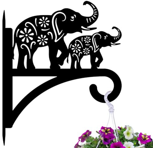 Peacoblue Iron Plant Hangers Holder for Outdoor Indoor Hanging Plants Flower Fern Pots Lantern Bird Feeder Wind Chimes, 30cmx30cm Elephant Weather Resistant Metal Wall Hooks for Garden Farmhouse Porch