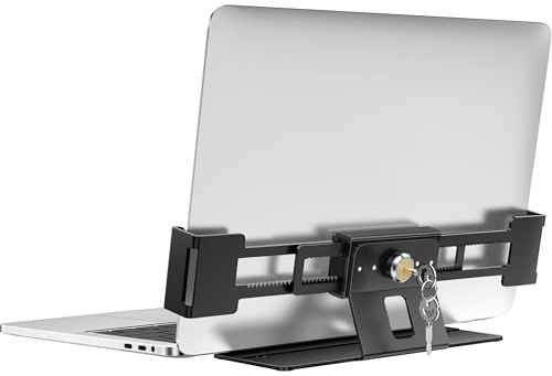 AboveTEK Laptop Locking Station, Premium Aluminum MacBook Security Lock with High-Security Copper Cylinder, Anti-Theft Computer Lock for All 11-17 No-Slot Notebooks, Non-Slip Base for Public Spaces