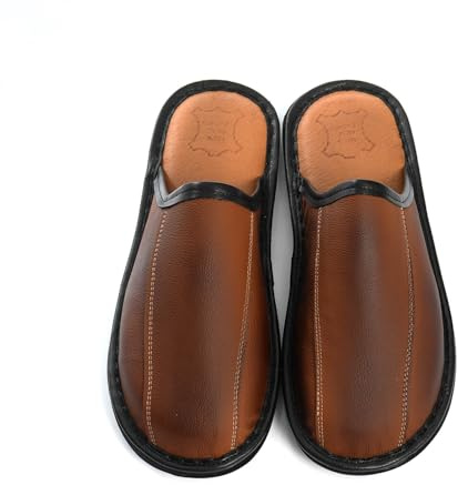 Rimo-Genuine Touch Pantuflas de piel para hombre, hechas a mano, con suela antideslizante, cómodas y resistentes, tallas 41-47, marrón, 41 EU