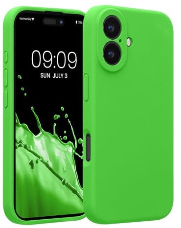 kwmobile Case Compatible with Apple iPhone 16 Case - Slim TPU Silicone Phone Cover - Soft Touch Finish - Lime Green