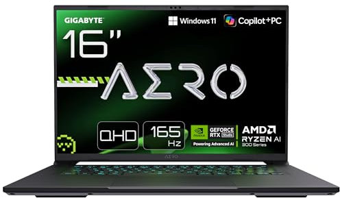 Gigabyte AERO X16 2WH Gaming Laptop - 16“, 165Hz WQXGA, Ryzen AI 9 HX 370, NVIDIA RTX 5070, 32GB DDR5 5200MHz, 2TB Gen4 SSD, Win 11 Pro, 2 Year Warranty, Copilot+ PC, AERO X16 2WHA3UKC65DP