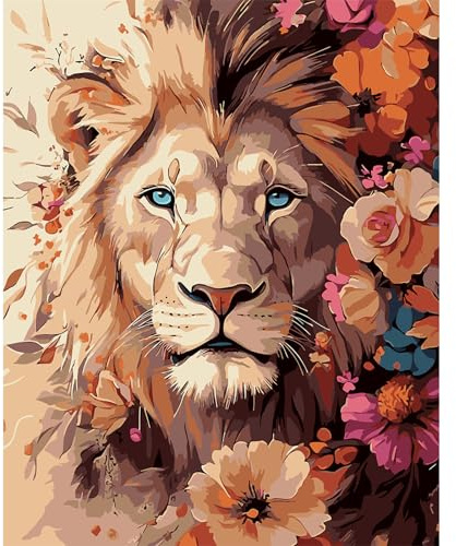 MAXBYE Pintar por Numeros Adultos, Flores Leones Kit de Pintura por Números para Principianti al óleo de Lienzo DIY, Paint by Number Kits Pigmento Acrílico, Regalos Decoración Hogar 40x50cm