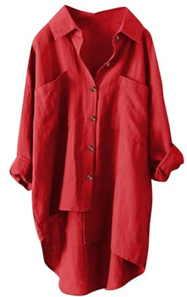 Leinenbluse Damen Lang Sommer Leinenhemd Knopfleiste Hemd Casual Lose Musselin Bluse Große Größen Leinen Shirt Longbluse Blusenshirt Oberteile Tunika Tops Sommerblusen Leicht Und Luftig