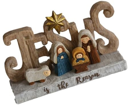 Klassische Heilige Familienstatue mit Sockel, Vintage-Weihnachtskrippen-Dekoration, Harz, Kunst, Tischplatte, religiöse Figur