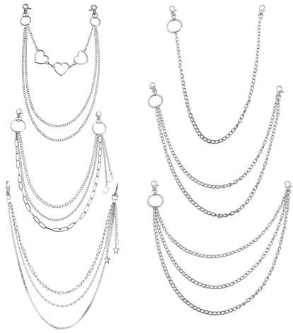 Lwtsrp 6PCS Chaînes Punk, Hip Hop Hosenkette pour Jeans, Chaînes pour Jupes, Pantalons, Gothic Punk Hose Kette, pour Porte-monnaie Sac Ceinture Jeans Pantalon Bijoux (Argent)